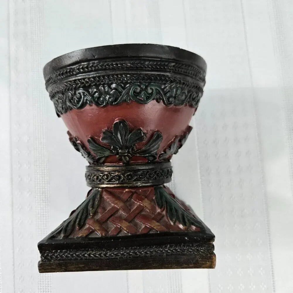Pillar Candle Pedestals Carved Resin Tropical Bohemian Pineapple Style Set of 2